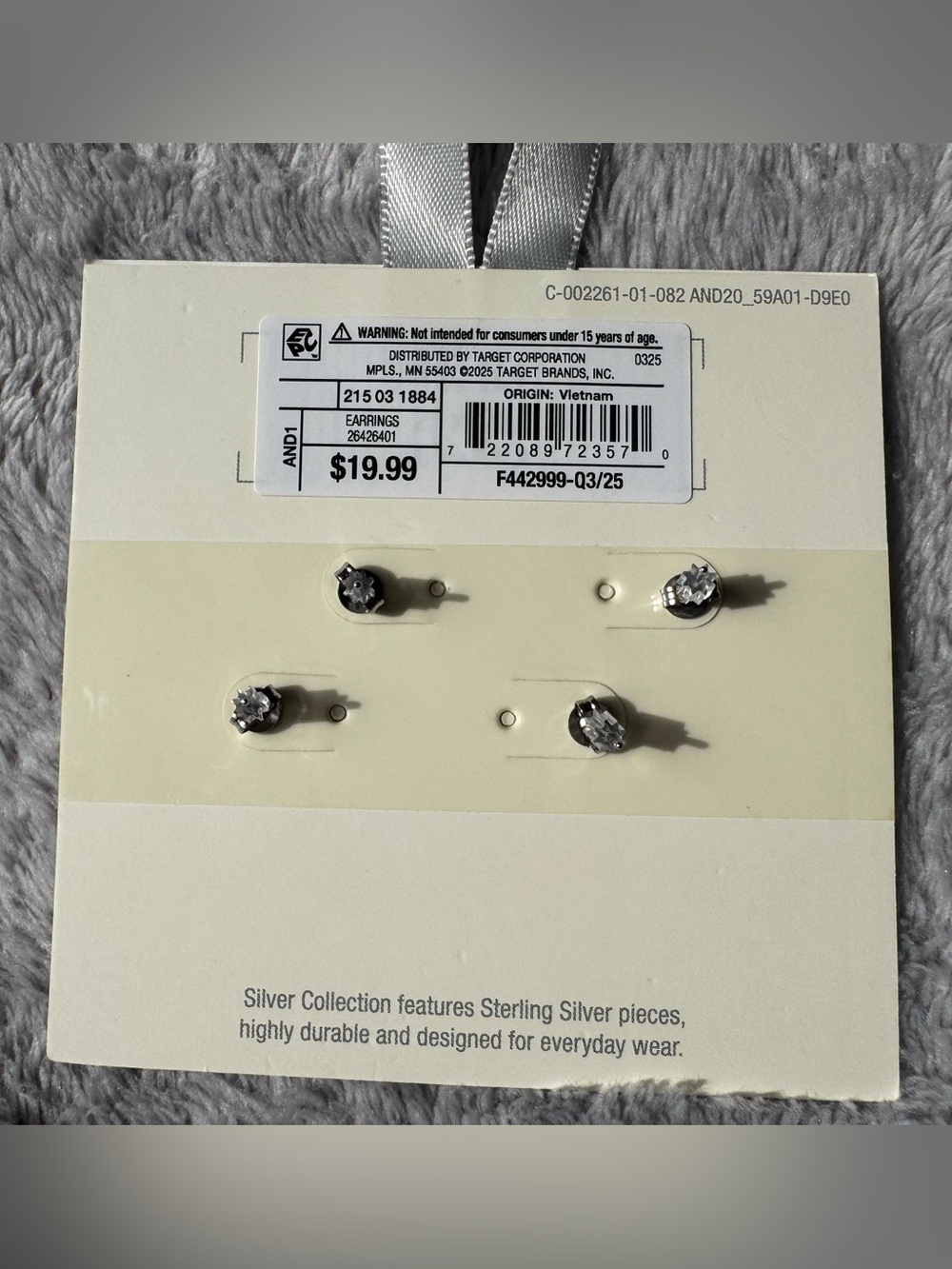 A New Day Silver Collection 2 Pairs of Square Cut Cubic Zirconia Stud Earrings - Picture 3 of 3